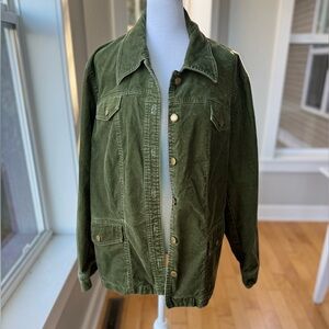 Jones New York Signature Woman Dark Forest Green Corduroy Chore Jacket Size XL